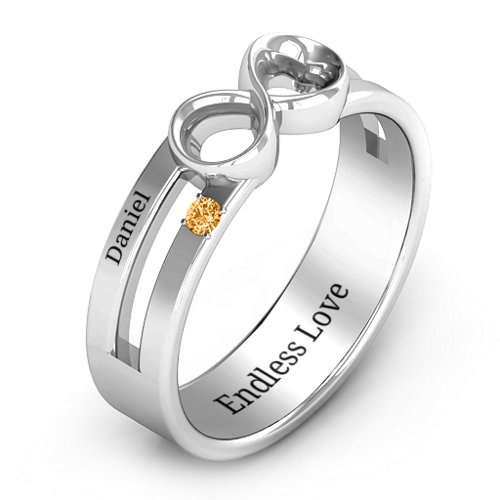 Men's Accented Infinity Ring – Sterling Silver with Citrine