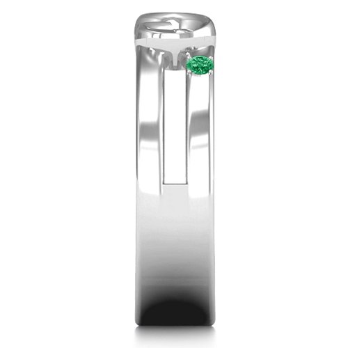 Men's Accented Infinity Ring – Sterling Silver with Emerald