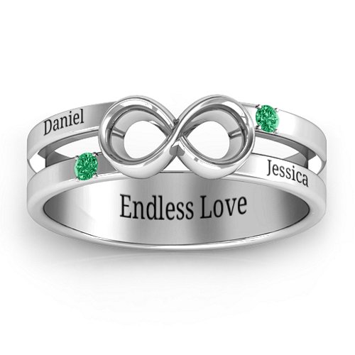 Men's Accented Infinity Ring – Sterling Silver with Emerald