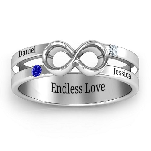 Men's Accented Infinity Ring – Sterling Silver with Blue Sapphire and Cubic Zirconia
