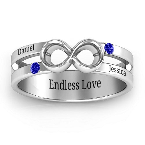 Men's Accented Infinity Ring – Sterling Silver with Blue Sapphire