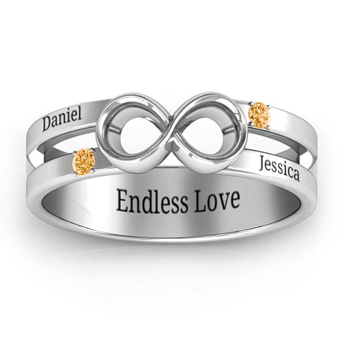 Men's Accented Infinity Ring – Sterling Silver with Citrine