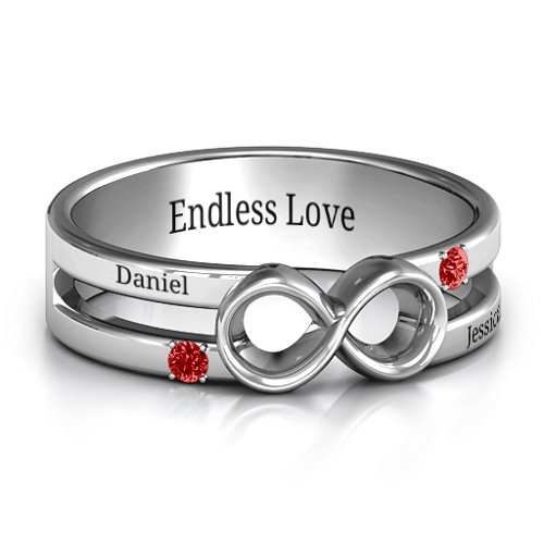 Men's Accented Infinity Ring – Sterling Silver with Garnet