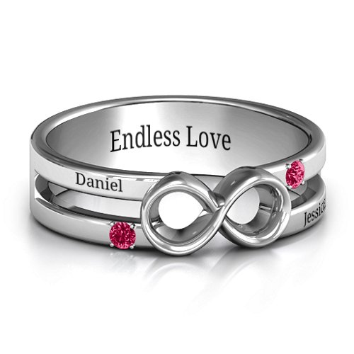 Men's Accented Infinity Ring – Sterling Silver with Ruby