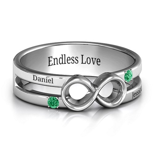 Men's Accented Infinity Ring – Sterling Silver with Emerald