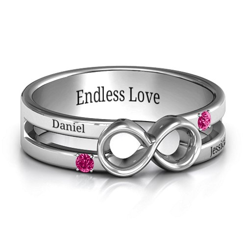 Men's Accented Infinity Ring – Sterling Silver with Ruby