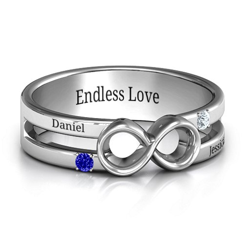 Men's Accented Infinity Ring – Sterling Silver with Blue Sapphire and Cubic Zirconia