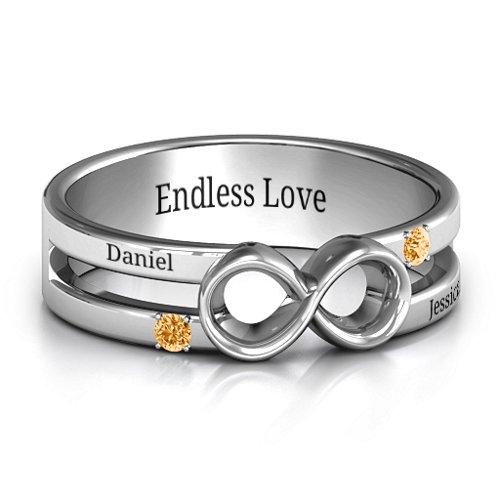 Men's Accented Infinity Ring – Sterling Silver with Citrine