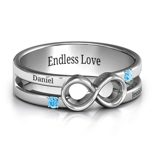 Men's Accented Infinity Ring – Sterling Silver with Blue Topaz