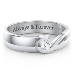 Men's Half Heart Ring with Birthstone