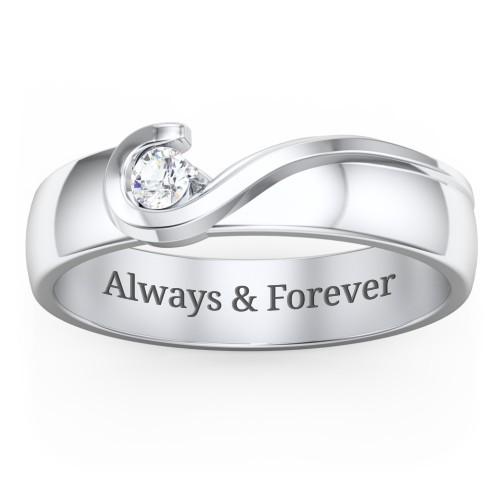 Men's Half Heart Ring with Birthstone