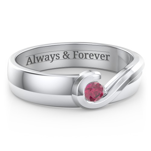Men's Half Heart Ring with Birthstone