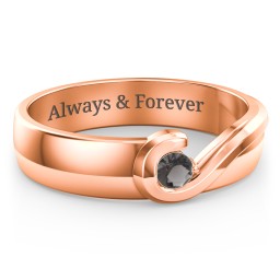 Men's Half Heart Ring with Birthstone in 10K Solid Rose Gold with Smokey Quartz