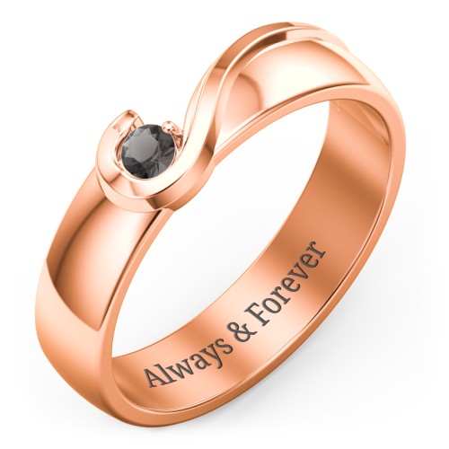 Men's Half Heart Ring with Birthstone – 10K Rose Gold with Smokey Quartz
