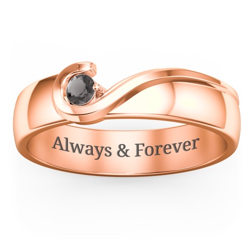 Men's Half Heart Ring with Birthstone – 10K Rose Gold with Smokey Quartz