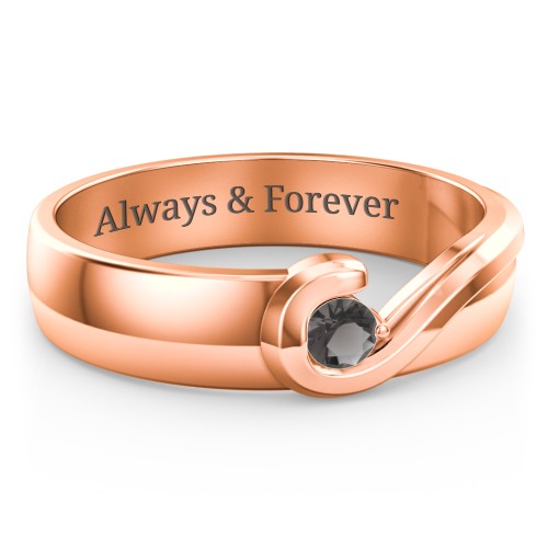 Men's Half Heart Ring with Birthstone – 10K Rose Gold with Smokey Quartz