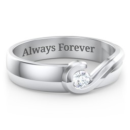 Men's Half Heart Ring with Birthstone in 925 Sterling Silver with Diamond
