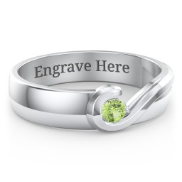 Men's Half Heart Ring with Birthstone in 925 Sterling Silver with Peridot