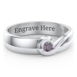 Men's Half Heart Ring with Birthstone in 925 Sterling Silver with Alexandrite