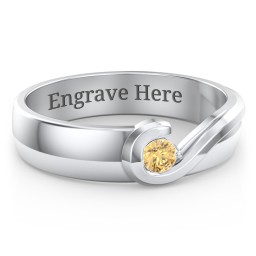 Men's Half Heart Ring with Birthstone in 925 Sterling Silver with Citrine