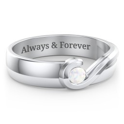 Men's Half Heart Ring with Birthstone in 925 Sterling Silver with Opal