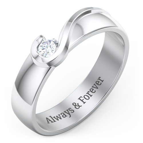 Men's Half Heart Ring with Birthstone – Sterling Silver with Diamond