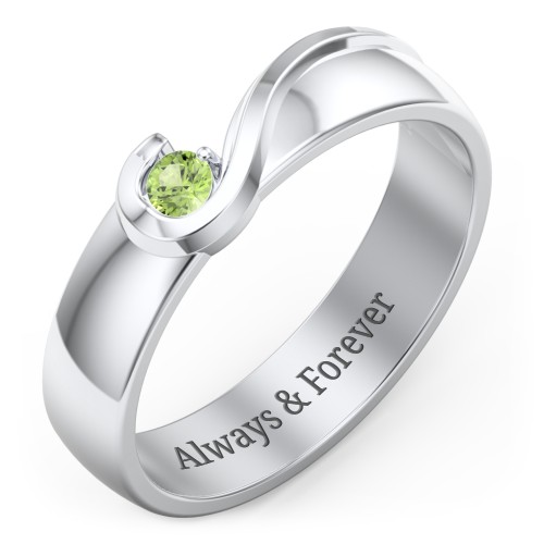 Men's Half Heart Ring with Birthstone – Sterling Silver with Peridot