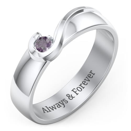Men's Half Heart Ring with Birthstone – Sterling Silver with Alexandrite