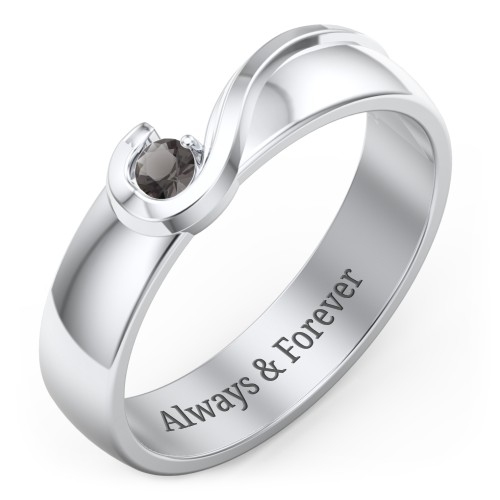 Men's Half Heart Ring with Birthstone – Sterling Silver with Smokey Quartz