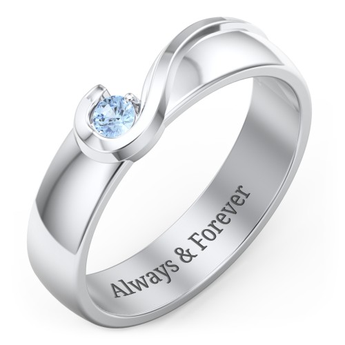 Men's Half Heart Ring with Birthstone – Sterling Silver with Blue Topaz