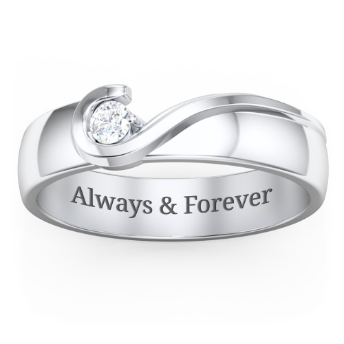Men's Half Heart Ring with Birthstone – Sterling Silver with Diamond