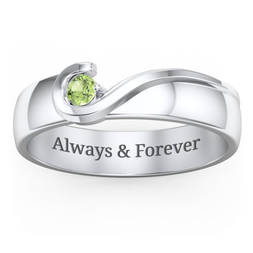 Men's Half Heart Ring with Birthstone – Sterling Silver with Peridot