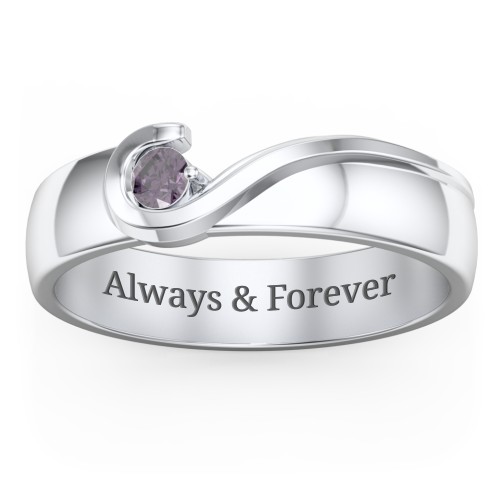 Men's Half Heart Ring with Birthstone – Sterling Silver with Alexandrite
