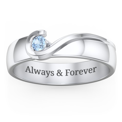 Men's Half Heart Ring with Birthstone – Sterling Silver with Blue Topaz