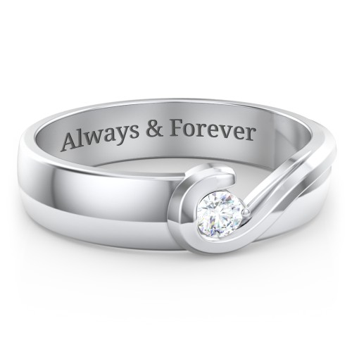 Men's Half Heart Ring with Birthstone – Sterling Silver with Diamond
