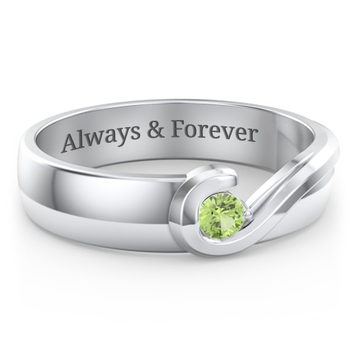 Men's Half Heart Ring with Birthstone – Sterling Silver with Peridot