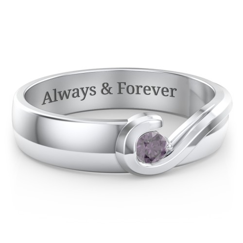 Men's Half Heart Ring with Birthstone – Sterling Silver with Alexandrite