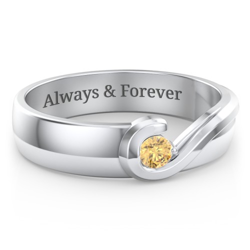 Men's Half Heart Ring with Birthstone – Sterling Silver with Citrine