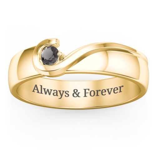 Men's Half Heart Ring with Birthstone – 10K Yellow Gold with Smokey Quartz