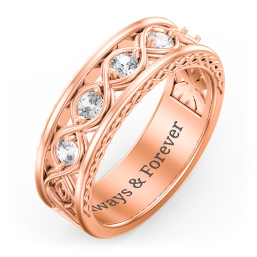 Men’s 5-Stone Infinity Ring – 10K Rose Gold with Cubic Zirconia