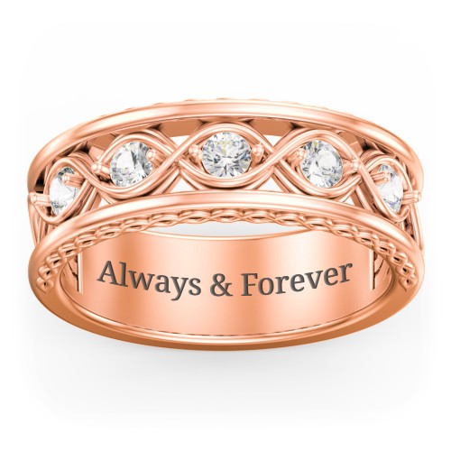 Men’s 5-Stone Infinity Ring – 10K Rose Gold with Cubic Zirconia