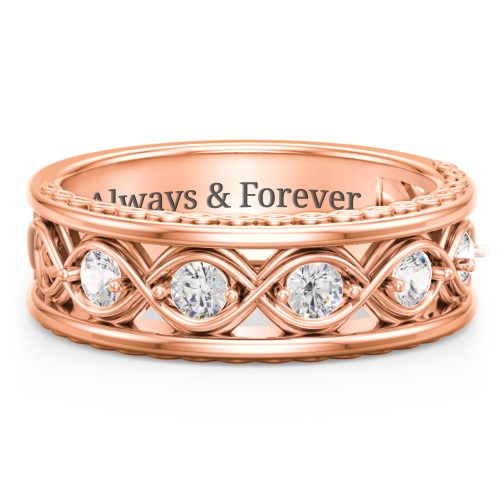 Men’s 5-Stone Infinity Ring – 10K Rose Gold with Cubic Zirconia