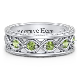 Men’s 5-Stone Infinity Ring in 925 Sterling Silver with Peridot