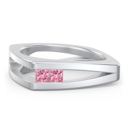 Men’s Squared Split Shank Ring with Princess Cut Gemstones in 925 Sterling Silver with Pink Tourmaline