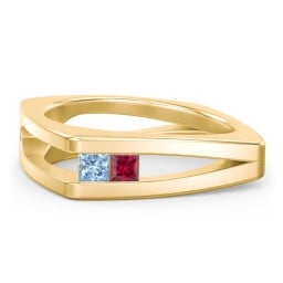 Men’s Squared Split Shank Ring with Princess Cut Gemstones