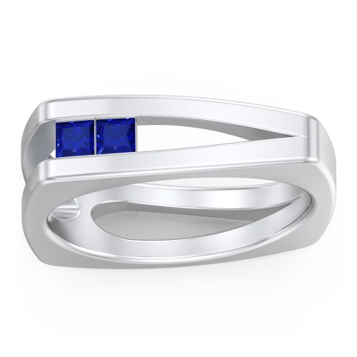 Men’s Squared Split Shank Ring with Princess Cut Gemstones