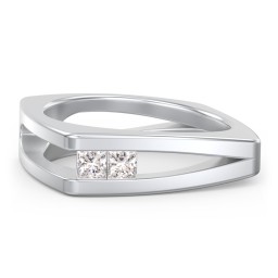 Men’s Squared Split Shank Ring with Princess Cut Gemstones in 925 Sterling Silver with Cubic Zirconia
