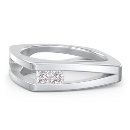 Men’s Squared Split Shank Ring with Princess Cut Gemstones in 925 Sterling Silver with Diamond
