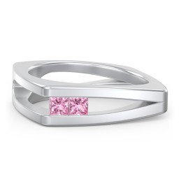 Men’s Squared Split Shank Ring with Princess Cut Gemstones in 925 Sterling Silver with Pink Tourmaline