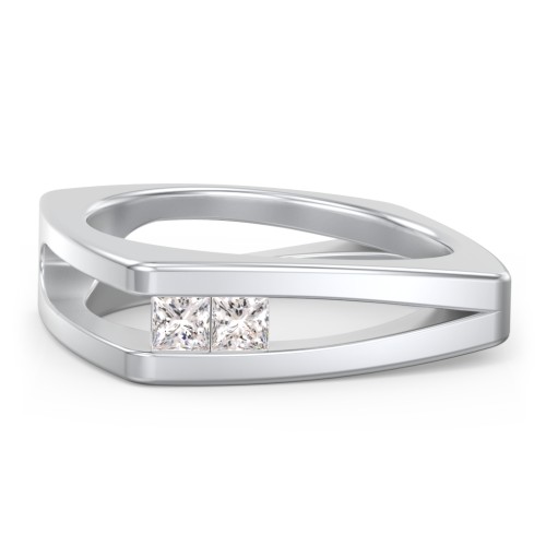 Men’s Squared Split Shank Ring with Princess Cut Gemstones – Sterling Silver with Cubic Zirconia